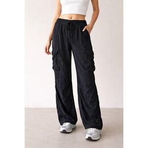 Aerie Black Cargo Elastic Waist WideLeg Vicose Soft Grunge Utility Y2K Style S/P